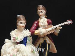 Antique Muller Volkstedt Dresden Lace Serenading Couple Figurine