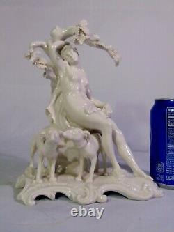 Antique Nymphenburg Frankenthal Blanc de Chine Porcelain Nude Woman Figure Dogs