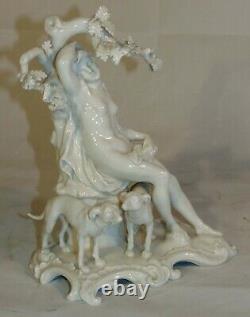 Antique Nymphenburg Frankenthal Blanc de Chine Porcelain Nude Woman Figure Dogs