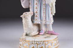 Antique Original Porcelain Figurine Meissen Lady with bird and sheep Marked 18cm