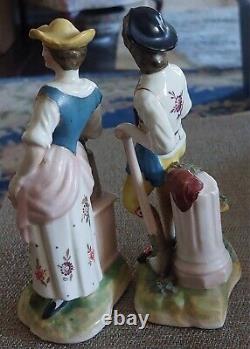 Antique Pair Of Meissen Gardening Figurines With Confetti Grass