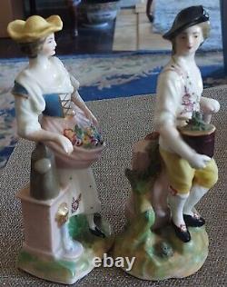 Antique Pair Of Meissen Gardening Figurines With Confetti Grass