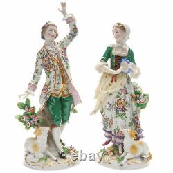 Antique Pair Porcelain Figurines Gilding Shepherd & Shepherdess German Art Rare
