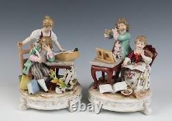 Antique Pair Richard Eckert Volkstedt Group Figurine German Porcelain Boy Girl