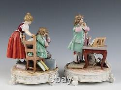 Antique Pair Richard Eckert Volkstedt Group Figurine German Porcelain Boy Girl