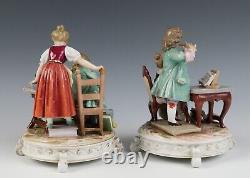 Antique Pair Richard Eckert Volkstedt Group Figurine German Porcelain Boy Girl