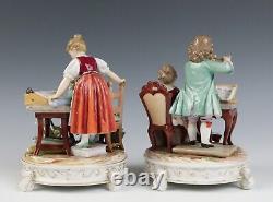 Antique Pair Richard Eckert Volkstedt Group Figurine German Porcelain Boy Girl