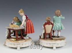 Antique Pair Richard Eckert Volkstedt Group Figurine German Porcelain Boy Girl