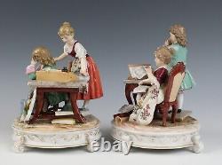 Antique Pair Richard Eckert Volkstedt Group Figurine German Porcelain Boy Girl