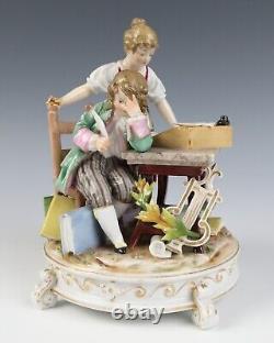 Antique Pair Richard Eckert Volkstedt Group Figurine German Porcelain Boy Girl