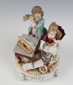 Antique Pair Richard Eckert Volkstedt Group Figurine German Porcelain Boy Girl