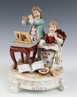 Antique Pair Richard Eckert Volkstedt Group Figurine German Porcelain Boy Girl