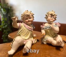 Antique Pair of German Conta Boehme Piano Baby Bisque Porcelain Figurines