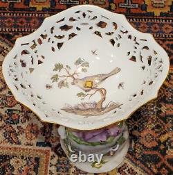 Antique Porcelain Cup Meissen Putti Floral Leaves Bird Dish Openwork Old 19th