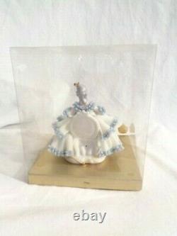 Antique Porcelain Dresden Woman With Blue And White Dress On A Chair With Box