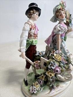 Antique Porcelain Figurine Country of Flowers, Pair Volkstedt Germany, Late 19th