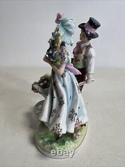 Antique Porcelain Figurine Country of Flowers, Pair Volkstedt Germany, Late 19th