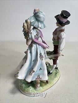 Antique Porcelain Figurine Country of Flowers, Pair Volkstedt Germany, Late 19th