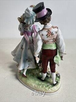 Antique Porcelain Figurine Country of Flowers, Pair Volkstedt Germany, Late 19th