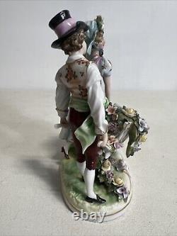 Antique Porcelain Figurine Country of Flowers, Pair Volkstedt Germany, Late 19th