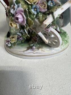 Antique Porcelain Figurine Country of Flowers, Pair Volkstedt Germany, Late 19th