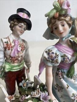 Antique Porcelain Figurine Country of Flowers, Pair Volkstedt Germany, Late 19th