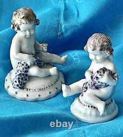 Antique Porcelain Hand Painted 24k Putti Babies Pair Figurines Germany Circa1900
