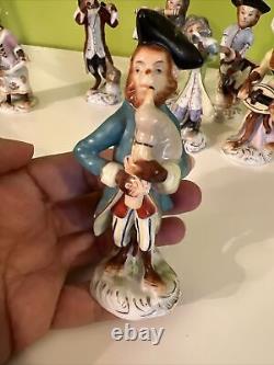 Antique Porcelain Monkey Band Figurines Set of 8, Drum, Flute, Bagpipes, 4-4.75