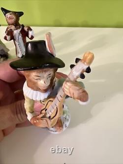 Antique Porcelain Monkey Band Figurines Set of 8, Drum, Flute, Bagpipes, 4-4.75