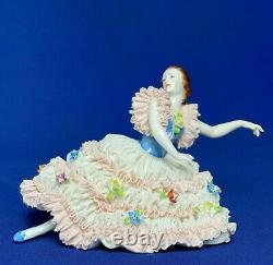Antique Rare Germany Dresden Lace Muller & Co Dance Ballet Porcelain Figurine