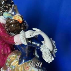 Antique Rare Germany Dresden Lace Volkstedt Couple Lovers Porcelain Figurine