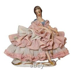 Antique Rare Germany Dresden Lace Volkstedt Lady Ballerina Porcelain Figurine