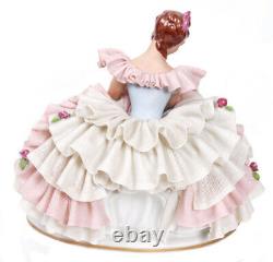 Antique Rare Germany Dresden Lace Volkstedt Lady Ballerina Porcelain Figurine