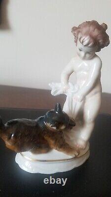 Antique Rosenthal #496 Cherub Putti withDog M H Fritz Figurine Excellent Condition