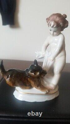 Antique Rosenthal #496 Cherub Putti withDog M H Fritz Figurine Excellent Condition