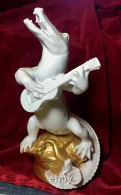 Antique Rosenthal Bavaria Singing Crocodile withguitar Porcelain Figurine With Frog