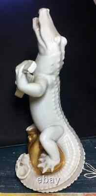 Antique Rosenthal Bavaria Singing Crocodile withguitar Porcelain Figurine With Frog