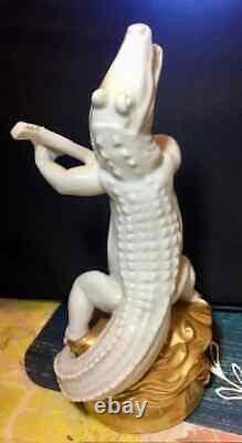 Antique Rosenthal Bavaria Singing Crocodile withguitar Porcelain Figurine With Frog