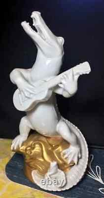 Antique Rosenthal Bavaria Singing Crocodile withguitar Porcelain Figurine With Frog