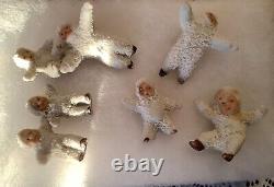 Antique Set Of 7 Rare German Hertwig Bisque Tiny Snow Babies