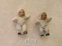 Antique Set Of 7 Rare German Hertwig Bisque Tiny Snow Babies