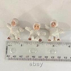 Antique Set of 3 German Snow Babies Miniature Figurines White Porcelain Germany