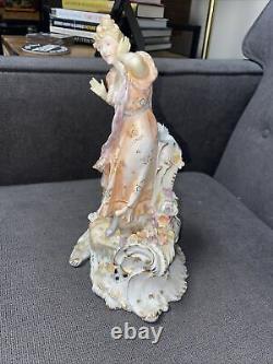 Antique Sitzendorf German Art Nouveau Porcelain Woman 10 Tall Figurine AS IS