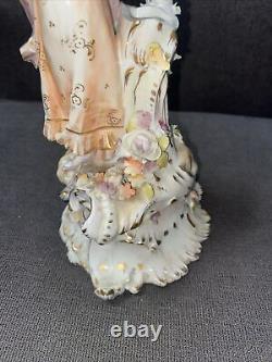 Antique Sitzendorf German Art Nouveau Porcelain Woman 10 Tall Figurine AS IS