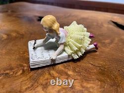 Antique Sitzendorf Germany Porcelain Figurine Lace Girl Writing