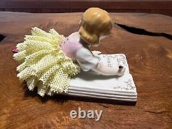 Antique Sitzendorf Germany Porcelain Figurine Lace Girl Writing