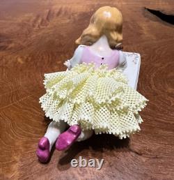 Antique Sitzendorf Germany Porcelain Figurine Lace Girl Writing