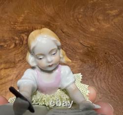 Antique Sitzendorf Germany Porcelain Figurine Lace Girl Writing