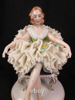 Antique Sitzendorf Lady Ballerina Porcelain Figurine Dresden German Lace