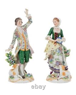 Antique Sitzendorf Porcelain Figurines Dancing Couple Floral Motif GERMANY